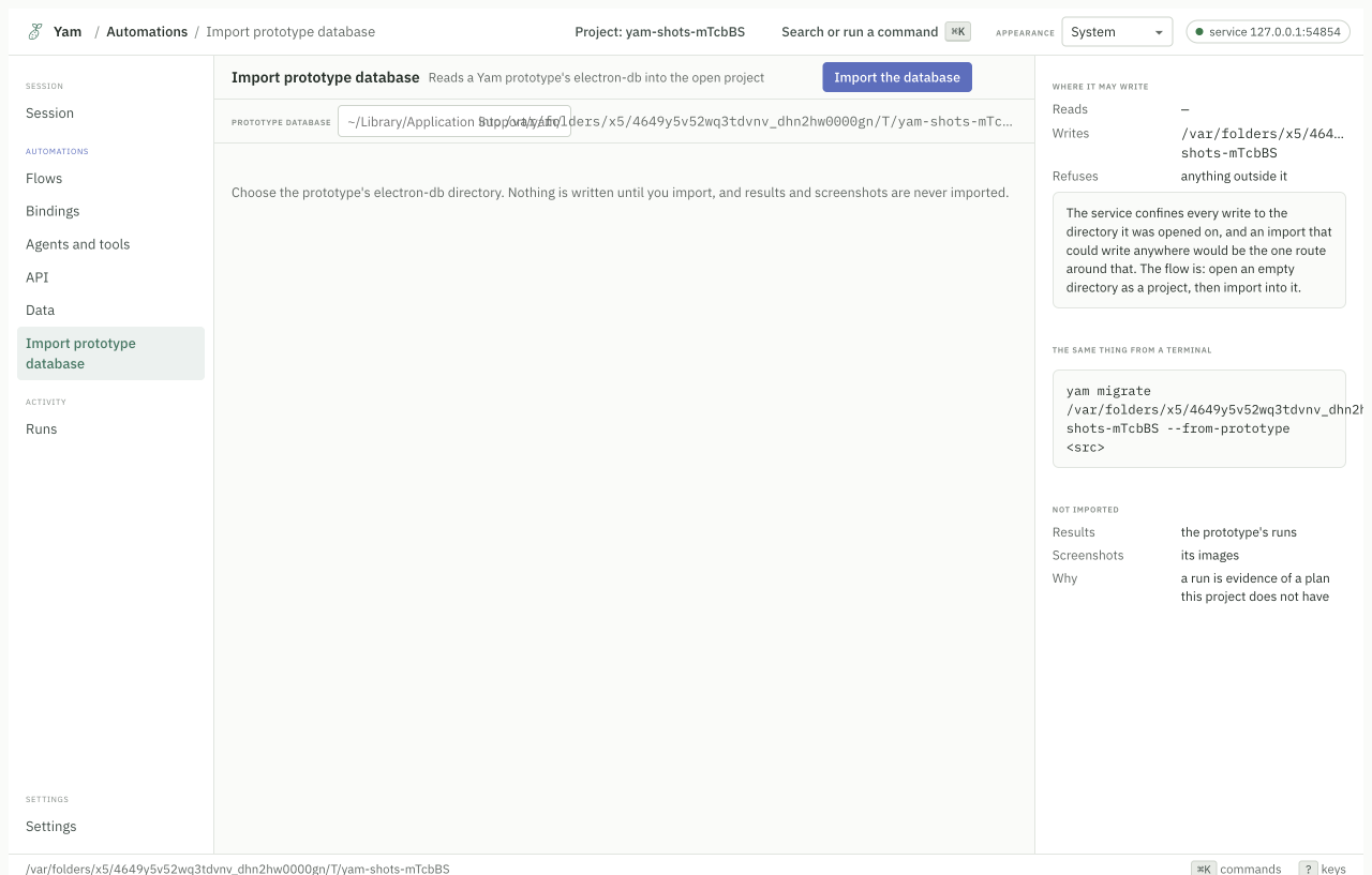 Importing a prototype database